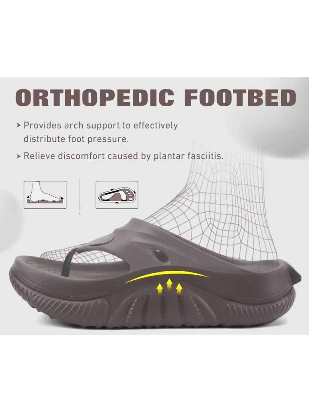 Men's Dark Brown Orthopaedic Foot bed Flip Flops Fabric Toe Post Beach Sandals